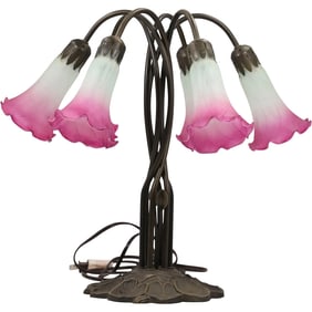 20th C. Decorative 6-Light Lily Lamp, Glass Shades, Metal Base, 18 inches height
