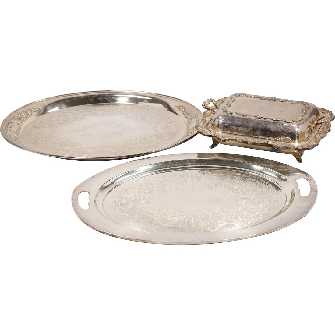 2 Silver Plate Round Serving Trays and Covered Casserole Dish (1 of 20)