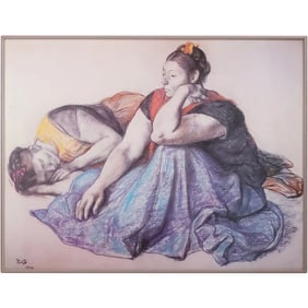 Francisco Zuniga 1972, Lithograph Colored Print 2 Women, Signed and Dated in Plate, Framed