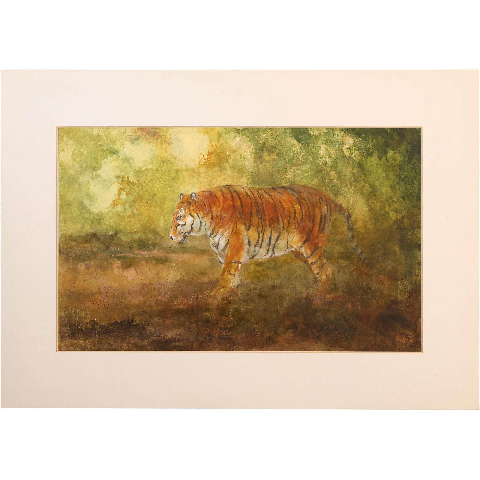 RALPH DOUGLAS SCHARFF, Watercolor Painting Tiger in Landscape Setting, Signed (1 of 13)