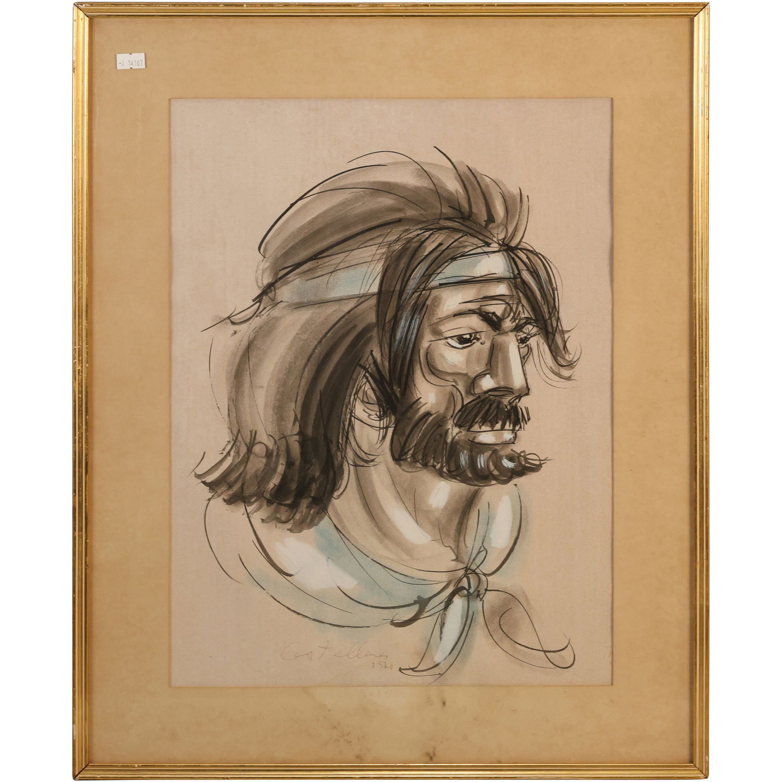 Mixed Media Portrait "Wanderer" Framed, Signed, Dated 1920 (1 of 9)