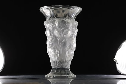 Vintage Desna Czech Republic Crystal Glass Nude Women Figures Vase 8.5 in. height x 5.5 in.
