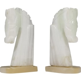 White Onyx Horse Head Bookends