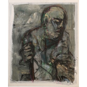 Mixed Media Painting on Paper, Portrait of a Man, Artist Signed, 24 in. x 30 in.