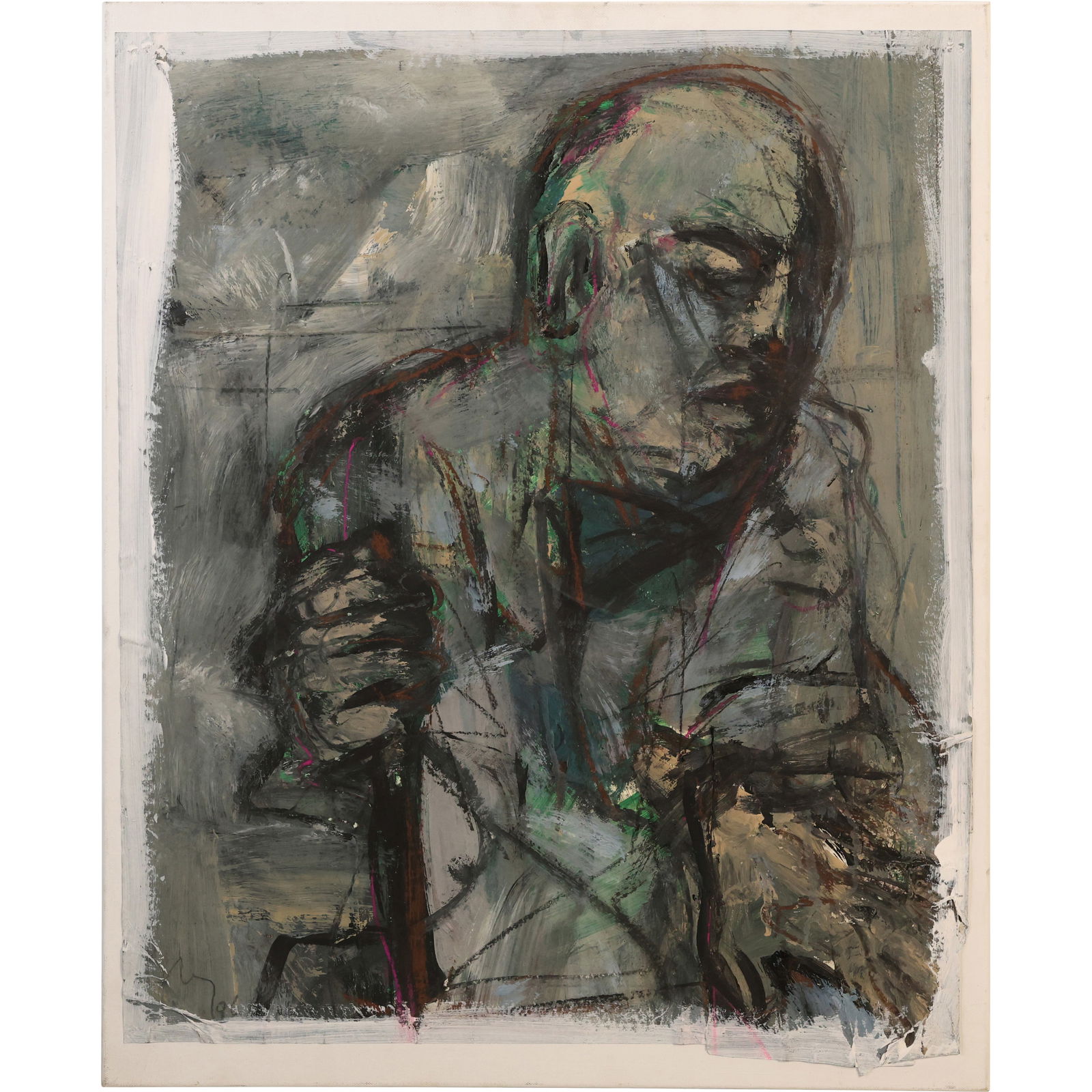 Mixed Media Painting on Paper, Portrait of a Man, Artist Signed, 24 in. x 30 in.: This item requires an appointment scheduled via email (donny@donnymaloneauctions.com) at least 24 hours before pick-up. size: Mixed Media Painting on Paper, Portrait of a Man, Artist Signed, 24 in. x