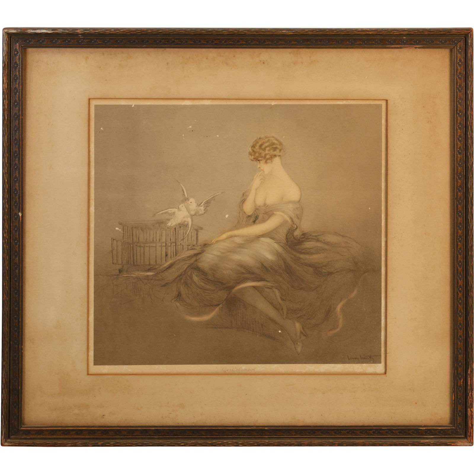 Louis Icart, Tender Lessons, 1926, Original Framing, "Les Colombes" (1 of 13)