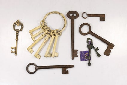 Selection of 12 Iron Metal Skeleton Keys - Variety - See Pictures