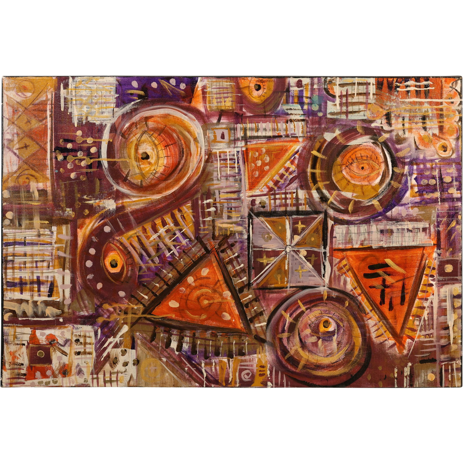 Abstract Oil Painting titled "All Eyes Are on You" 24 inches x 36 inches: This item requires an appointment scheduled via email (donny@donnymaloneauctions.com) at least 24 hours before pick-up. size: Abstract Oil Painting titled "All Eyes Are on You" 24 inches x 36 inches. 