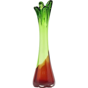 Tall Swung Glass Vase Green to Red Base 21.25 inches height