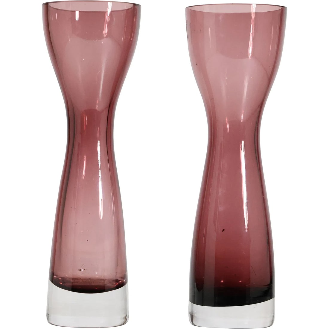 Pair of Signed Marc-Aurel Amethyst Glass Vases – Modernist Purple Design: " This item requires an appointment scheduled via email (donny@donnymaloneauctions.com) at least 24 hours before pick-up. air of modernist art glass vases signed Marc-Aurel. Each vase is crafted in am