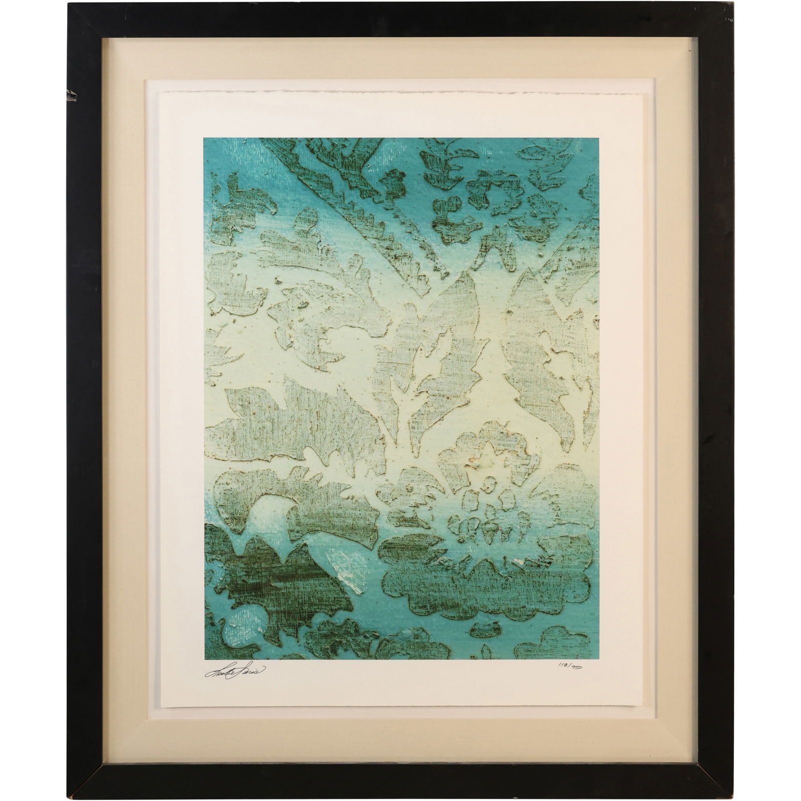 Leslie Saris, "Aquatic Design I", Gliclee on Somerset Paper, Framed, COA on Verso: This item requires an appointment scheduled via email (donny@donnymaloneauctions.com) at least 24 hours before pick-up. size: Leslie Saris, "Aquatic Design I", Gliclee on Somerset Paper, Framed, COA o
