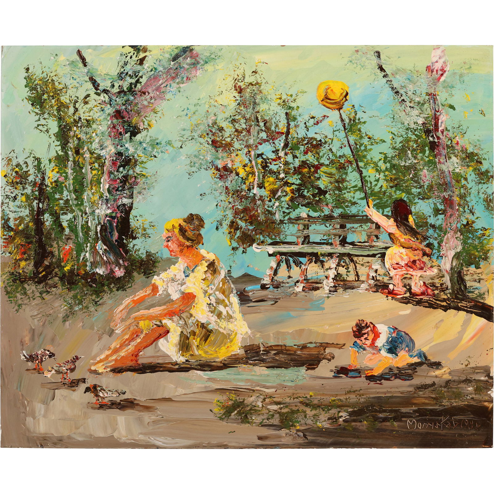 Morris Katz 1980, Jewish American, Acrylic Painting, Family Outing Picnic (1 of 15)
