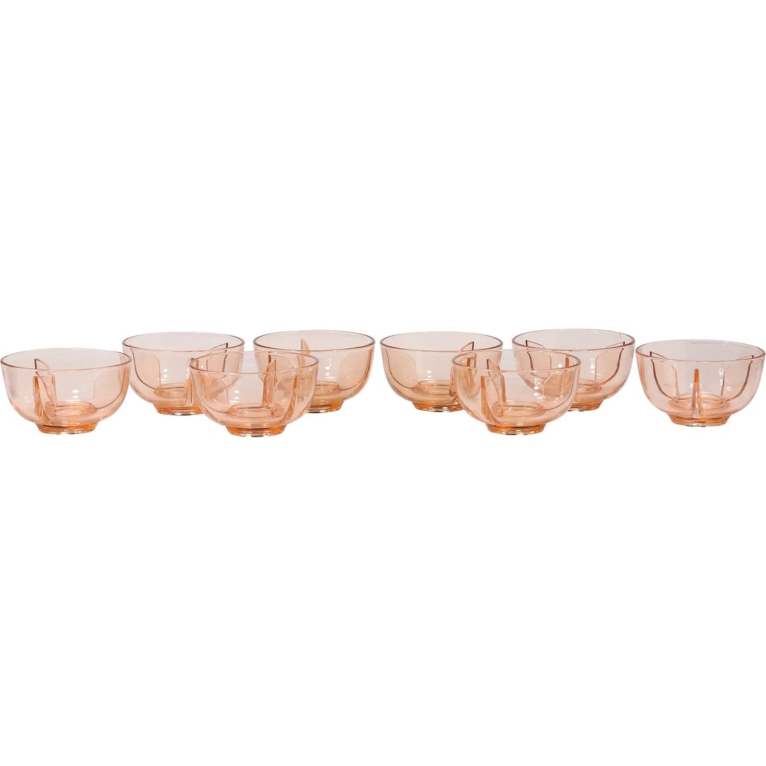 Set of 8 Fostoria Fairfax Rose Pink Glass Ice Bowls or Icers, 2.75 in. height x 5 in. diameter: " This item requires an appointment scheduled via email (donny@donnymaloneauctions.com) at least 24 hours before pick-up. Set of 8 Fostoria Fairfax Rose Pink Glass Ice Bowls or Icers, 2.75 in. height 