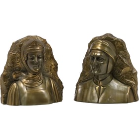 Antique Bronze Clad Jennings Brothers JB #2435 Dante and Beatrice Bookends Signed