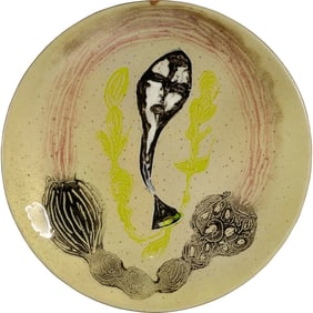 Large Artisan Studio Art Glass Charger Stylized Face in Balloon 18 inches diameter