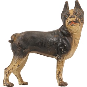 Antique Hubley Cast Iron Boston Terrier Bull Dog Door Stop in Original Paint