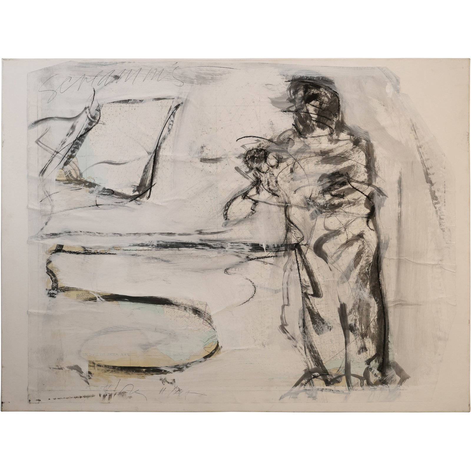 Mixed Media on Canvas, Artist Signed, Abstract Figure: This item requires an appointment scheduled via email (donny@donnymaloneauctions.com) at least 24 hours before pick-up. size: Mixed Media on Canvas, Artist Signed, Abstract Figure. size: 36 x 48