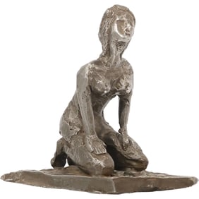 attributed to Nelly Bar (1910 - 1976), Bronze Sculpture of Kneeling Nude Woman, Unsigned