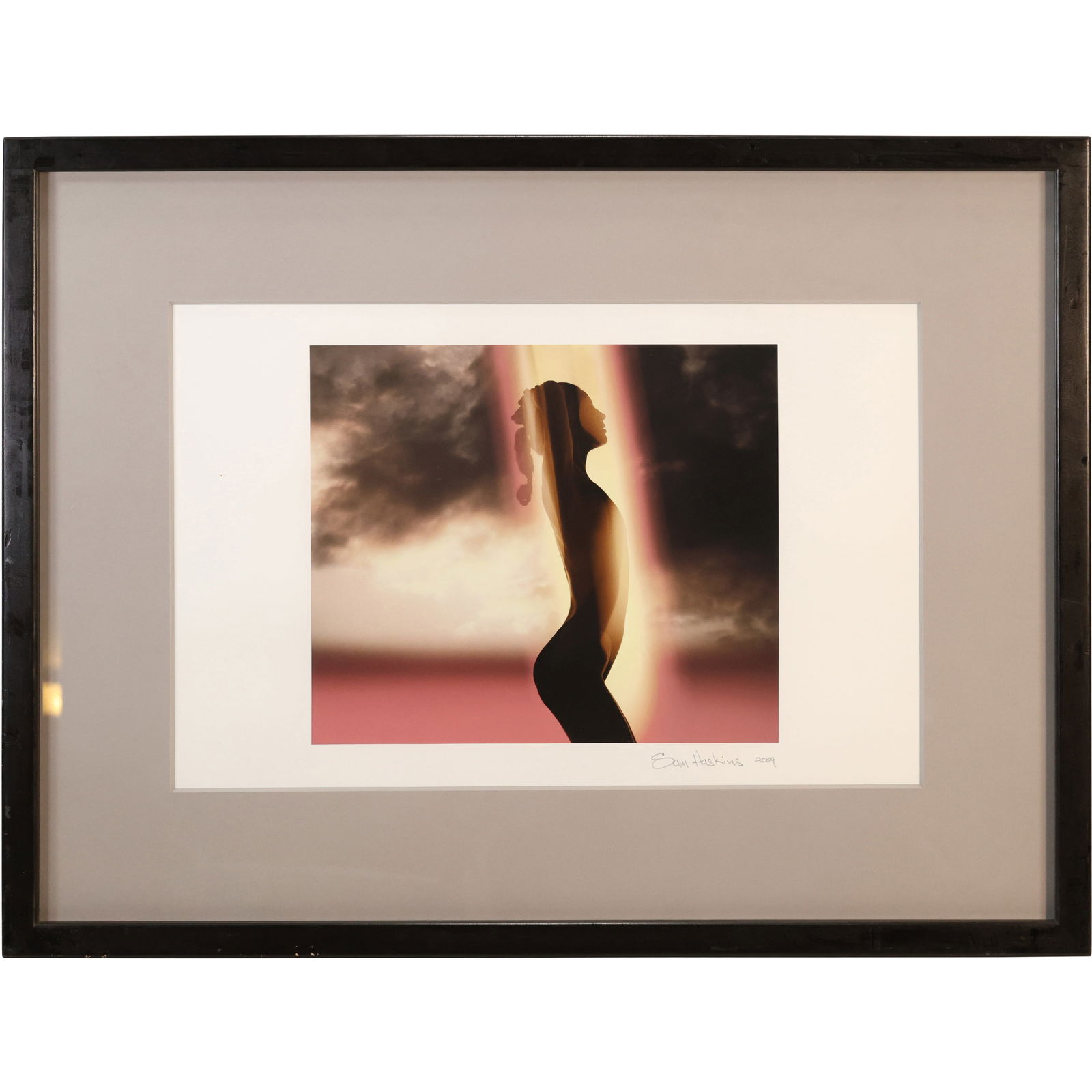 Sam Haskins 2009, Signed and Gallery Framed Photograph Nude in Beam of Sunlight.: This item requires an appointment scheduled via email (donny@donnymaloneauctions.com) at least 24 hours before pick-up. size: Sam Haskins 2009, Signed and Gallery Framed Photograph Nude in Beam of Sun