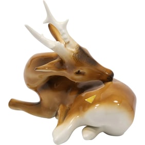 Vintage Royal Dux Porcelain Deer Buck Figurine Original Label