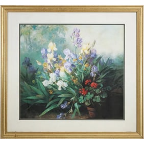 Marie Elisabeth Barbaud-Koch “Irises And Geranium?? Art Print, Framed