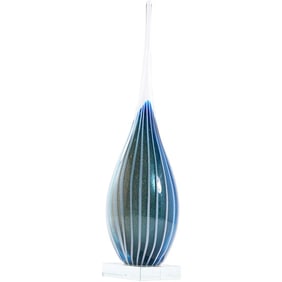 Stunnung Quality Art Glass Tear Drop Base Long Bottle Neck Vase 15.5 in. height x 3.75 in.