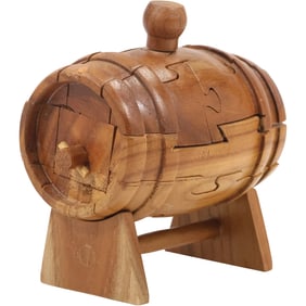Wooden 3D puzzle in the shape of a beer keg, often referred to as "Beer Keg 3D Jigsaw Wooden Puzzle