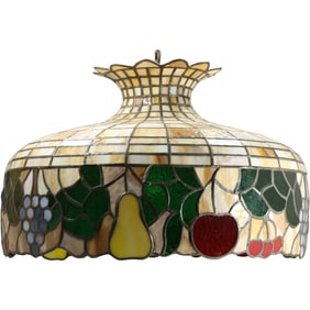 Quality Antique Stain Glass and Leaded Hanging Dome with Fruits Border 24 inches diameter