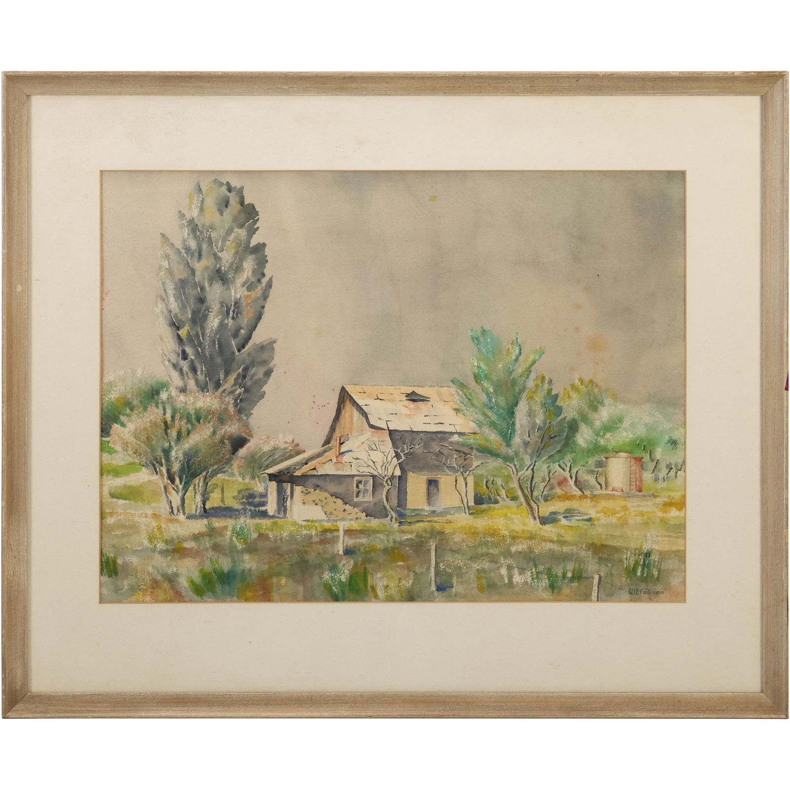 Signed W E Parisen, Fine Watercolor Painting Farmhouse in Landscape (1 of 14)