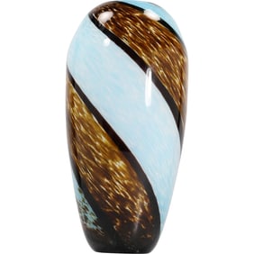 Mid Century Murano Art Glass Brown Aventurine & Aqua Swirl Italian Vase