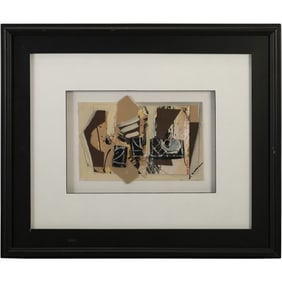 Signed Lanorn, Abstract Collage Composition Painting , Framed