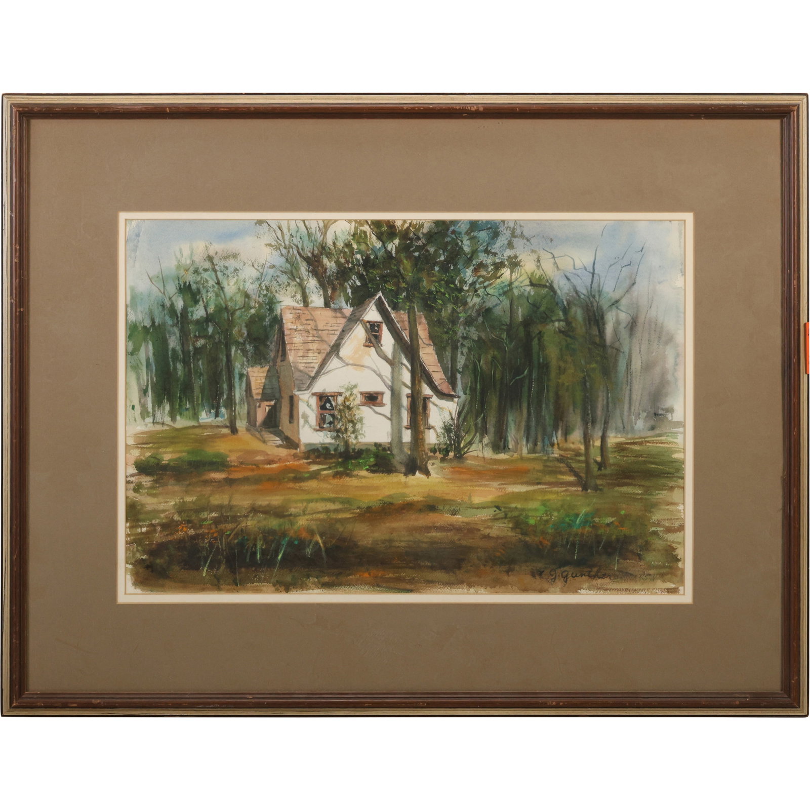 Signed G Gunther, Fine Watercolor Painting House in Woodland Landscape: This item requires an appointment scheduled via email (donny@donnymaloneauctions.com) at least 24 hours before pick-up. size: Signed G Gunther, Fine Watercolor Painting House in Woodland Landscape. si