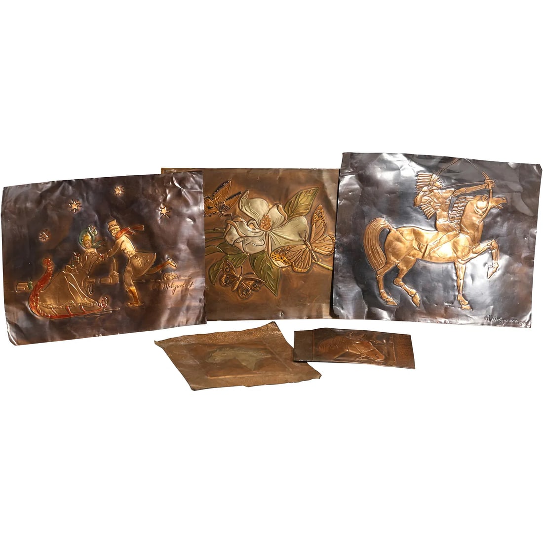 5 Assorted Copper Relief Plaques Signed R. Molynreaux - Various Subjects, Various Sizes (1 of 17)