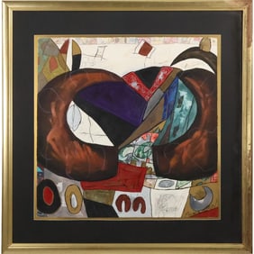 Michele Aaron, 20th C. Abstract Mixed Media Painting, Signed and Framed