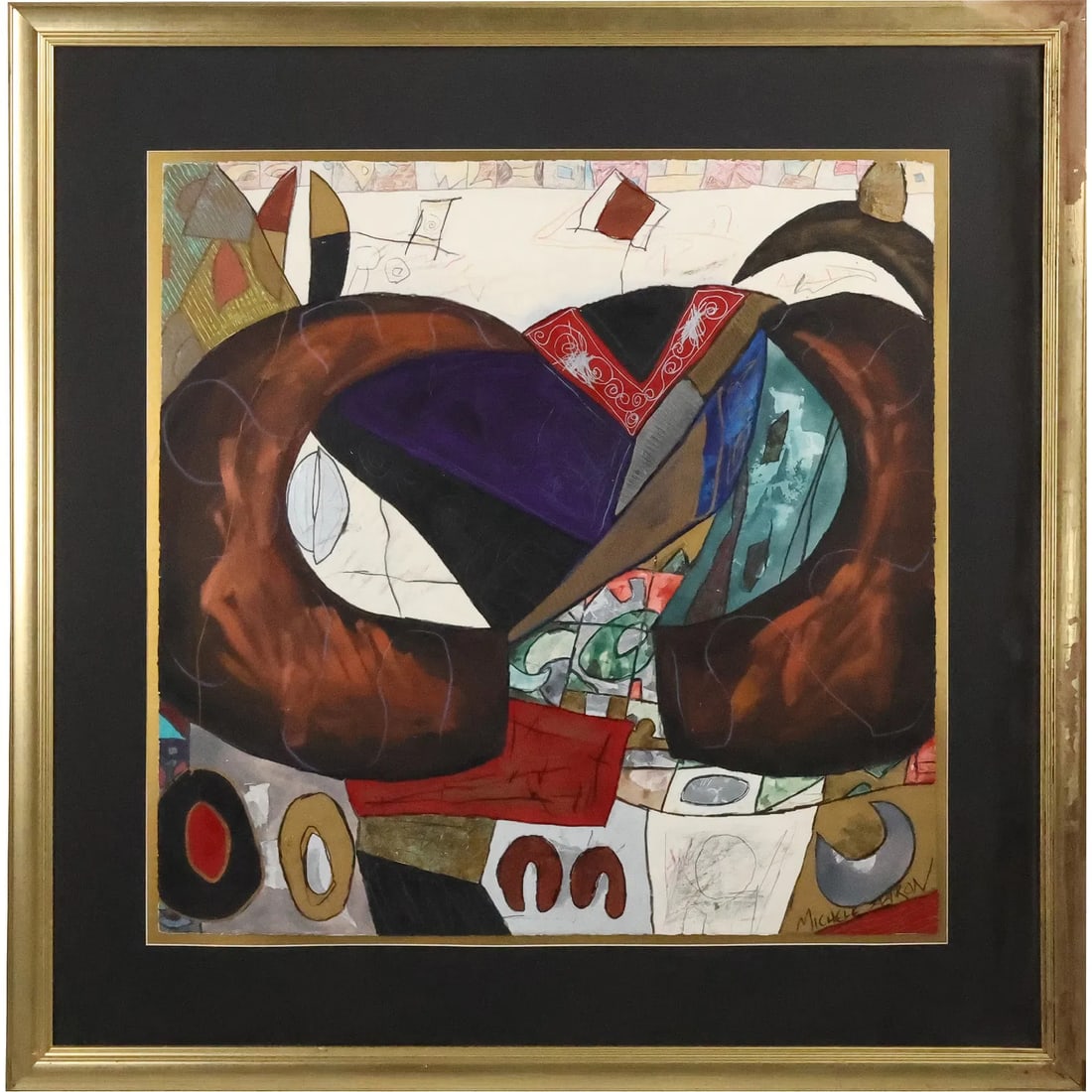 Michele Aaron, 20th C. Abstract Mixed Media Painting, Signed and Framed (1 of 20)