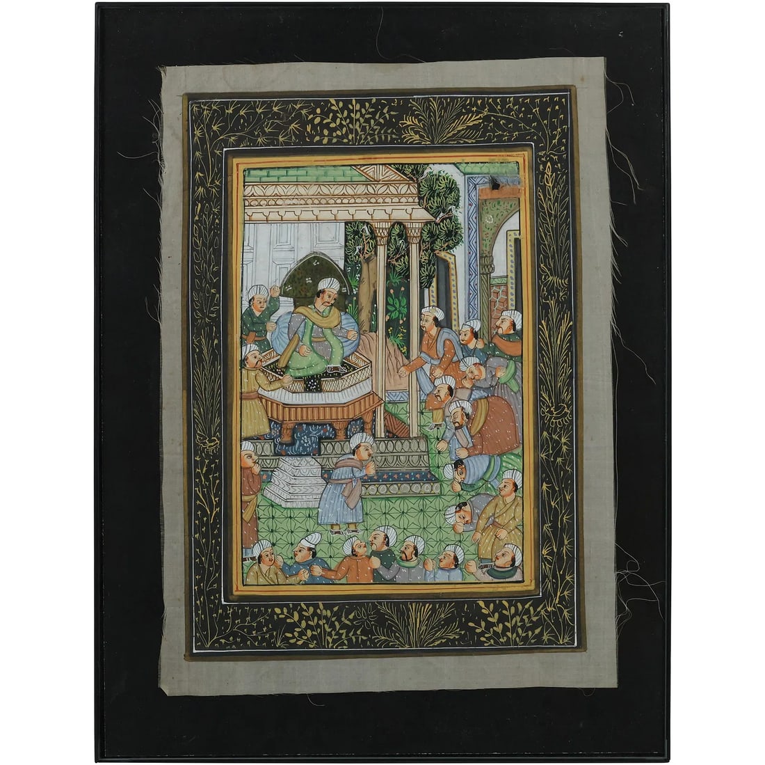Indian Mughal Empire Court Scene Painting, Framed, 17 in. x 13 in.: This item requires an appointment scheduled via email (donny@donnymaloneauctions.com) at least 24 hours before pick-up. size: Indian Mughal Empire Court Scene Painting, Framed, 17 in. x 13 in. size: 1