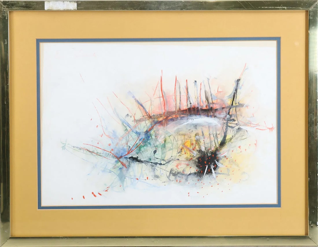 Surrealist Abstract Watercolor Painting, Framed: This item requires an appointment scheduled via email (donny@donnymaloneauctions.com) at least 24 hours before pick-up. size: Surrealist Abstract Watercolor Painting, Framed. size:20 x 14 outside fram