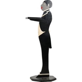 Black Americana Butler Serving Stand Wood Cut-out Figure, Original Paint Finish, 35 in. height