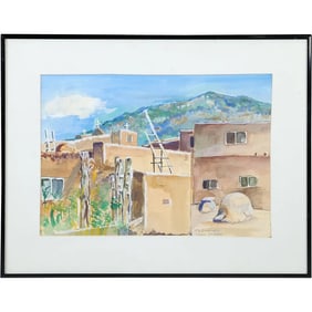 M. Statler; American Watercolor "Taos Pueblo" Signed
