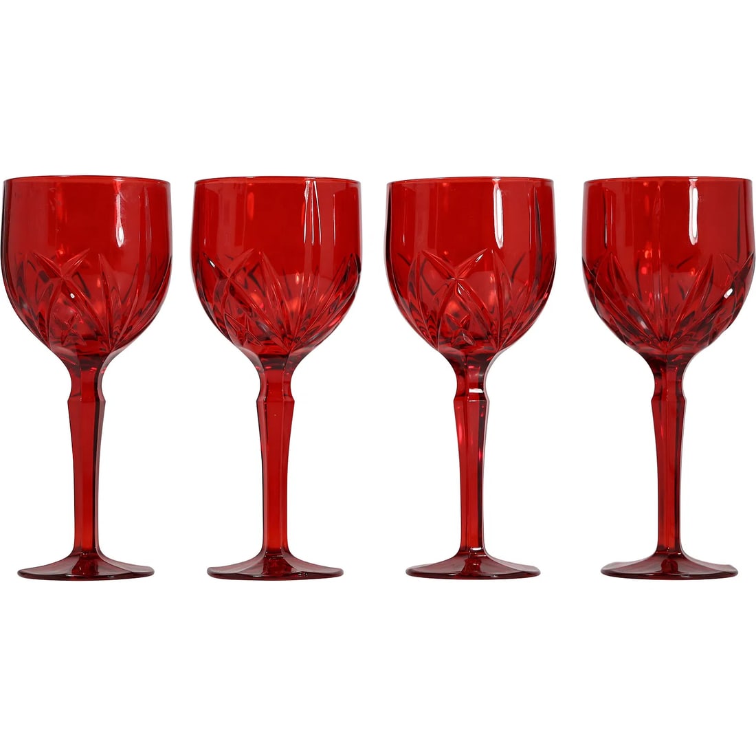 Set of 4 Vintage Red Brookside Waterford Crystal Wine Glasses: " This item requires an appointment scheduled via email (donny@donnymaloneauctions.com) at least 24 hours before pick-up. set of four Waterford Crystal wine glasses in the striking Brookside pattern,