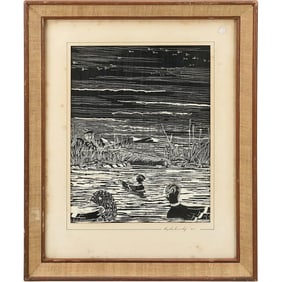RAY HENKOWSKY "THE NIGHT IS YOUNG" WOODCUT PENCIL SIGNED (1965), Framed