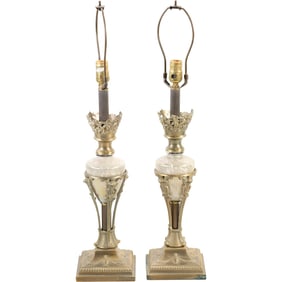 Beautiful Pair of Hollywood Regency Crystal Urn Table Lamps 28 inches overall height