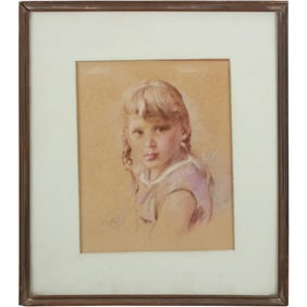 Dudley Gloyne Summers (1892 - 1975 New Jersey) Pastel Portrait Young Girl, Framed