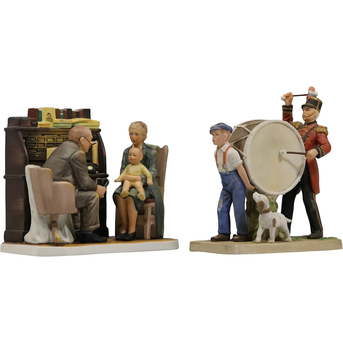 2 Norman Rockwell Porcelain Groupings "First Anual Visit" and "The Drummer's Friend": " This item requires an appointment scheduled via email (donny@donnymaloneauctions.com) at least 24 hours before pick-up. 2 Norman Rockwell Porcelain Groupings ""First Anual Visit"" and ""The Drummer'