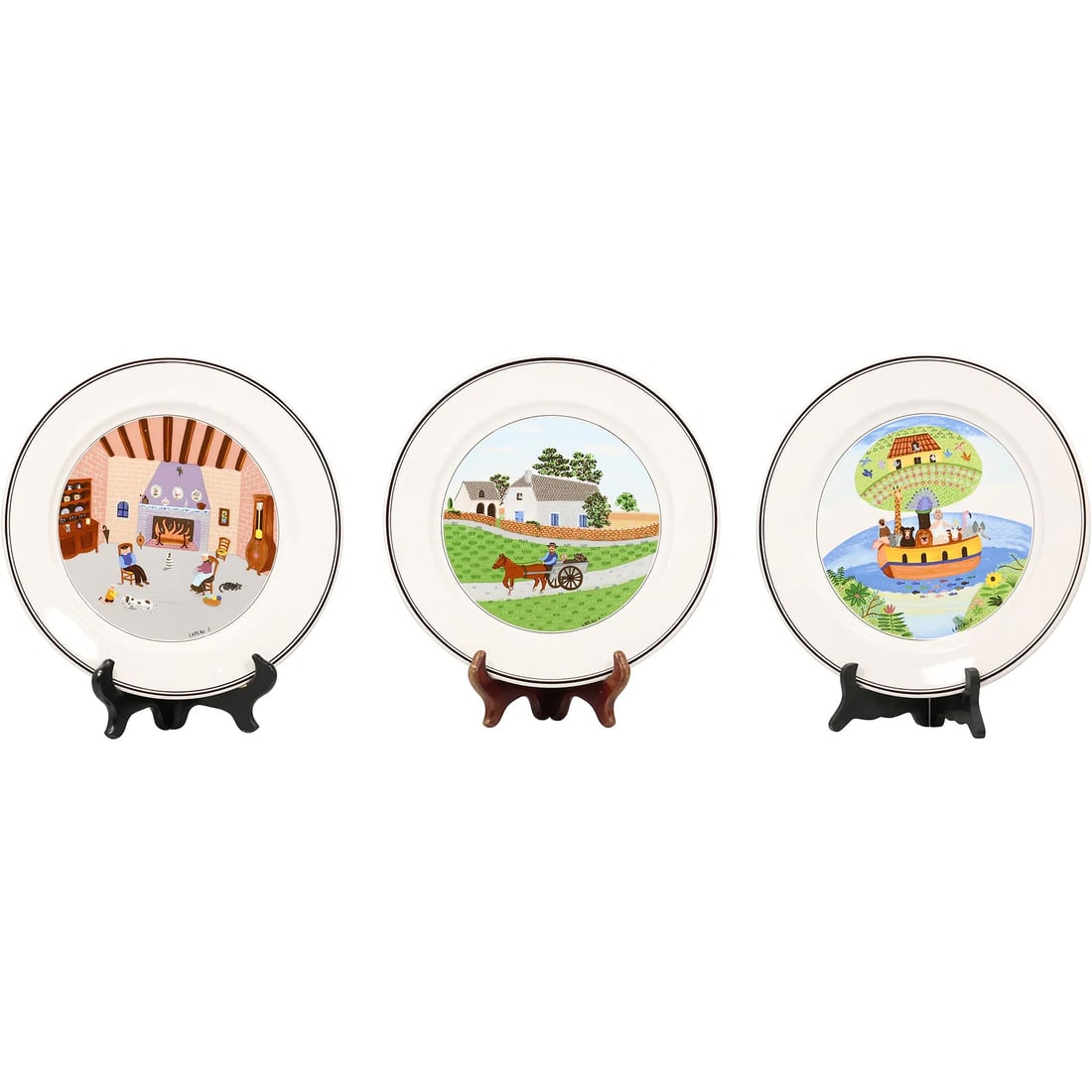 [3] Villeroy & Boch Design Naif dinner / cabinet plates, folk art-inspired designs by Gérard Laplau: " This item requires an appointment scheduled via email (donny@donnymaloneauctions.com) at least 24 hours before pick-up. [3] Villeroy & Boch Design Naif dinner / cabinet plates, folk art-inspired des