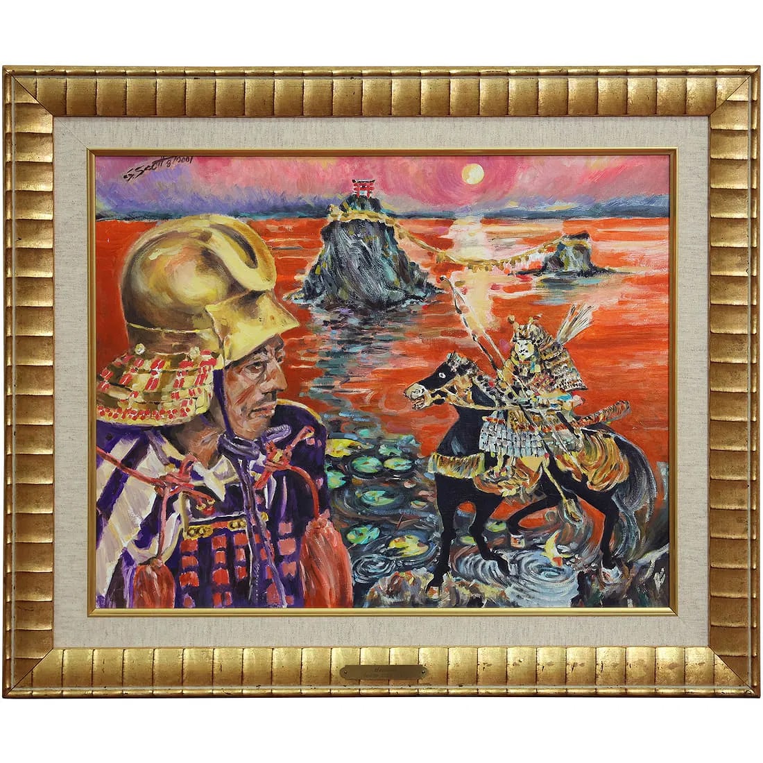 George Scott 2001, Oil on Canvas Painting, "Samarai", Framed, Signed, Brass Name Tag (1 of 15)