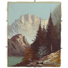 Signed E Walter, Vintage Oil on Canvas Painting Rocky Mountains Landscape, 20 in. x 16 in.