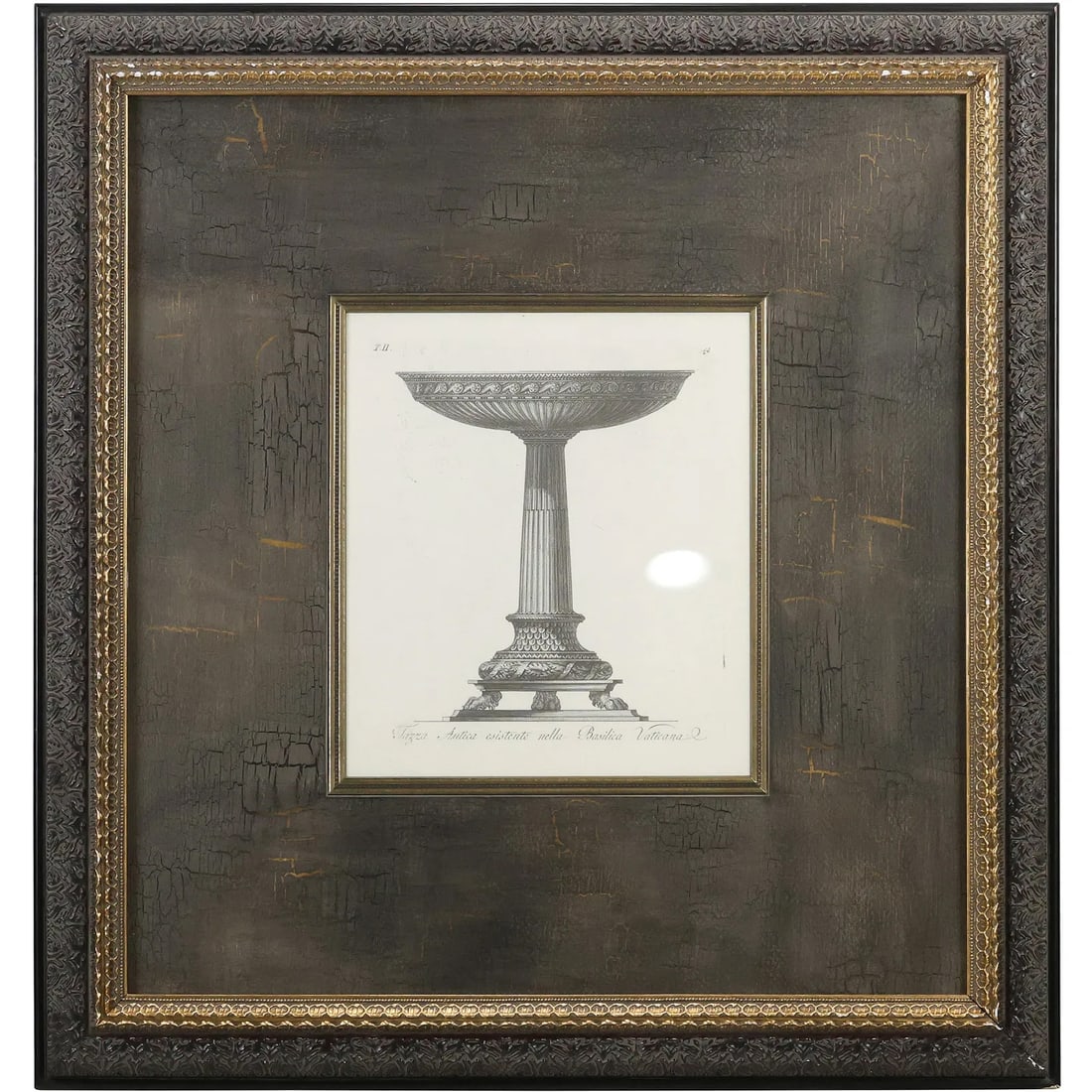 Framed FRENCH URN BIRDBATH Print, Identified as "John Richard" Luxury Decor Company, Label on Verso (1 of 20)