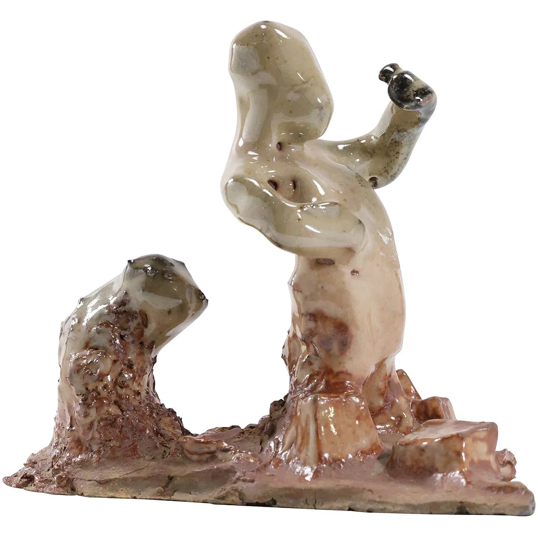 Unique Glazed Art Pottery Figure with Ground Mole Sculpture 8 in. height x 9.5 in. length: " This item requires an appointment scheduled via email (donny@donnymaloneauctions.com) at least 24 hours before pick-up. Unique Glazed Art Pottery Figure with Ground Mole Sculpture 8 in. height x 9.5
