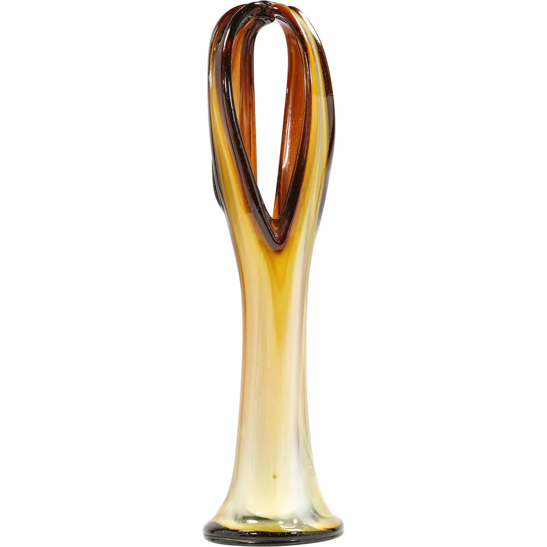 Amber Art Glass Sculptured Vase 22.5 inches height x 6 in. wide: " This item requires an appointment scheduled via email (donny@donnymaloneauctions.com) at least 24 hours before pick-up. Amber Art Glass Sculptured Vase 22.5 inches height x 6 in. wide. size: 22.5h 6